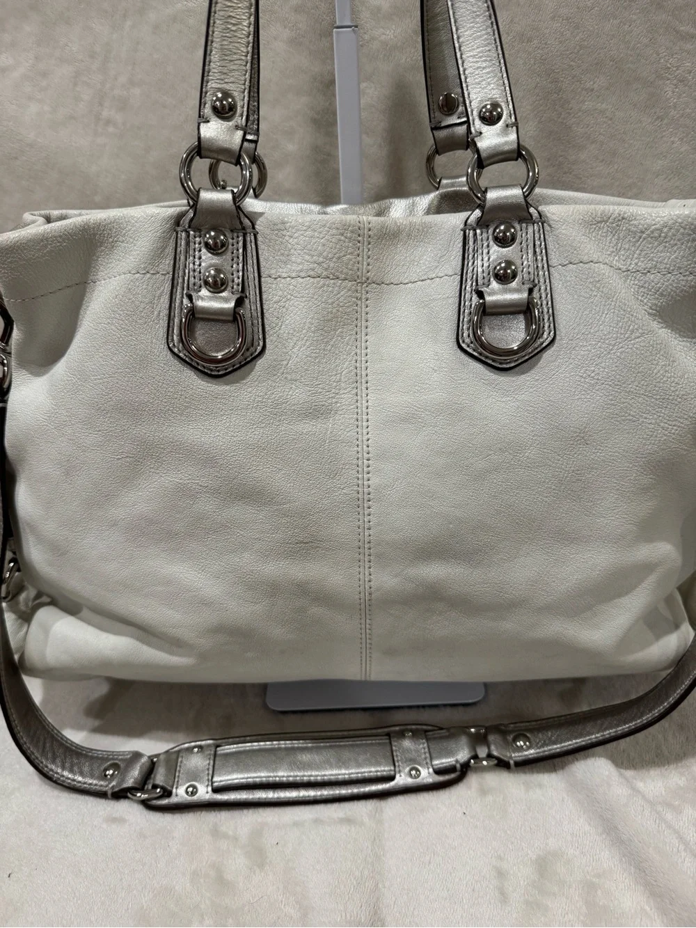 Coach Ashley Leather Shoulder Tote with Silver Trim